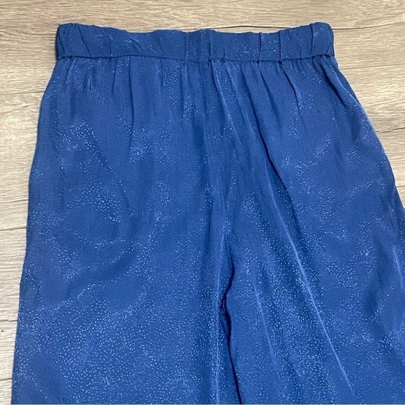 & Other Stories Blue High Rise Elastic Waist Wide Leg Pull On Pants Pockets Sz 4 - Picture 7 of 8